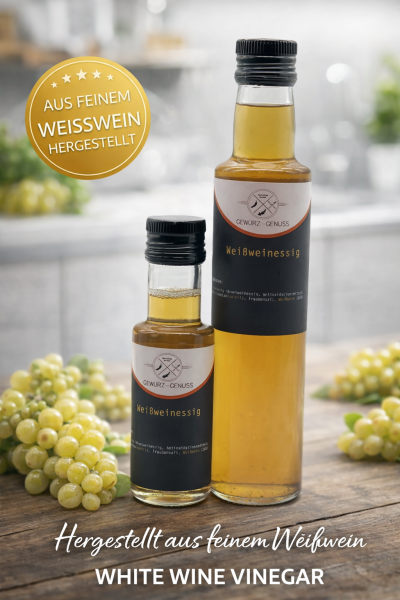 Wei&szlig;weinessig aus feinem Wei&szlig;wein &ndash; Mild & fruchtig &ndash; Gourmet Essig f&uuml;r Salat, Dressing & leichte K&uuml;che