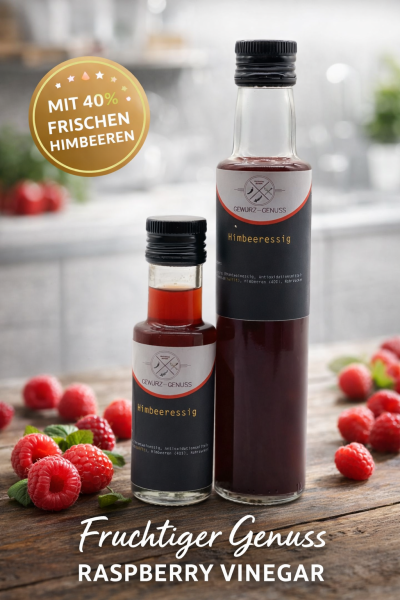 Himbeeressig mit 40% Fruchtanteil &ndash; Fruchtig-milder Gourmet Essig aus frischen Himbeeren &ndash; Perfekt f&uuml;r Salat, Dressing & Desserts