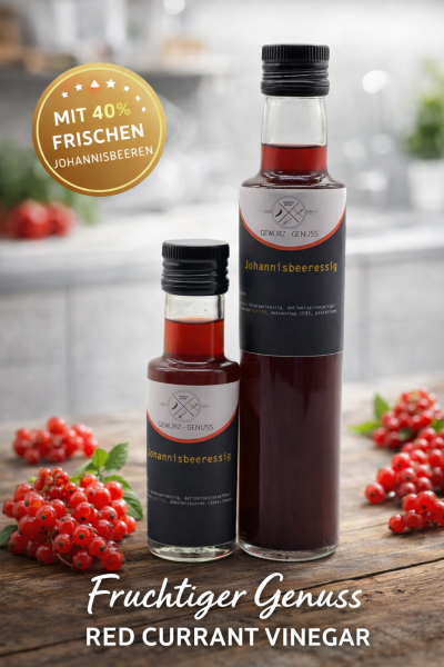 Johannisbeeressig mit 40% Fruchtanteil &ndash; Fruchtig-milder Gourmet Essig aus roten Johannisbeeren &ndash; Ideal f&uuml;r Salat, Dressing & Desserts