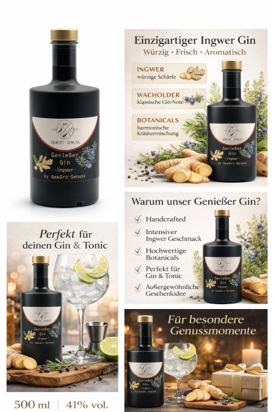 Genie&szlig;er Gin Ingwer &ndash; Premium Gew&uuml;rzlik&ouml;r mit feiner Ingwer-Note, 0,5 L- By Gew&uuml;rz-Genuss