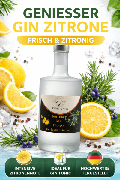 Genie&szlig;er Gin Zitrone &ndash; Premium Dry Gin mit Zitronennote, frische Botanicals, ideal f&uuml;r Gin Tonic & Cocktails