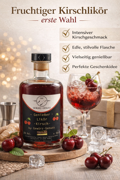 Genie&szlig;er Kirschlik&ouml;r &ndash; Fruchtiger Lik&ouml;r aus Kirschen | Mild & Aromatisch | Perfekt pur, f&uuml;r Cocktails & Desserts | Geschenkidee f&uuml;r Genie&szlig;er